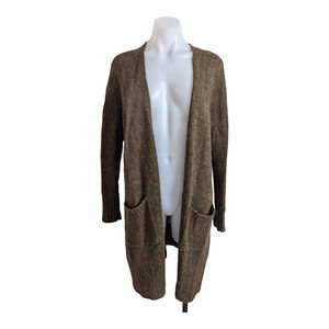 Talula Sz Small Open Front Cardigan Sweater Dark Green Wool Mohair Blend Pockets